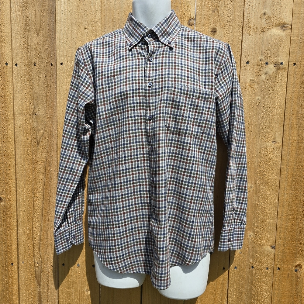 Hagen Carmel CA Button Down Shirt Men M Brown Blue Green 100% Cotton Casual